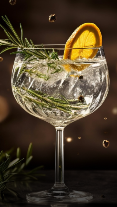 OURGLASS elegant cocktail with rosemary and orange garnish, ideal for highlighting delta 9 drinks and thc cocktails in a sophisticated presentation.